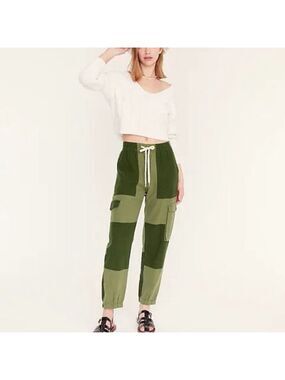 J Crew Tie Waist Linen Blend Cargo Pants Green Size 0 Colorblock